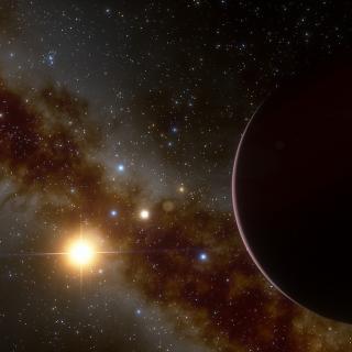 El planeta gigante gaseoso alrededor de GJ 3512. Recreación de la estrella GJ 3512, una enana roja de aproximadamente una décima parte de la masa del Sol, sobre la que orbita el recién descubierto exoplaneta GJ 3512b, gigante gaseoso de gran masa, un planeta inusual en este tipo de sistemas planetarios.