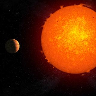 Representación artística del exoplaneta rocoso Próxima b orbitando su estrella, Próxima Centauri. Crédito: Gabriel Pérez Díaz, SMM (IAC). Representación artística del exoplaneta rocoso Próxima b orbitando su estrella, Próxima Centauri.