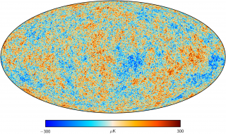 Mapa de las anisotropías del Fondo Cósmico de Microondas derivado del satélite Planck Mapa de todo el cielo mostrando la distribución espacial de las anisotropias primarias del Fondo Cósmico de Microondas (generadas sólo 380,000 años después del Big Bang) extraído de las observaciones del satélite Planck